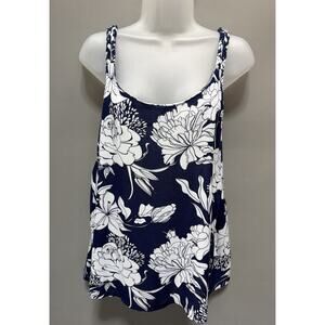 Juniper + Lime Shirt Womens Large Blue White Floral Sleeveless Tank Beach